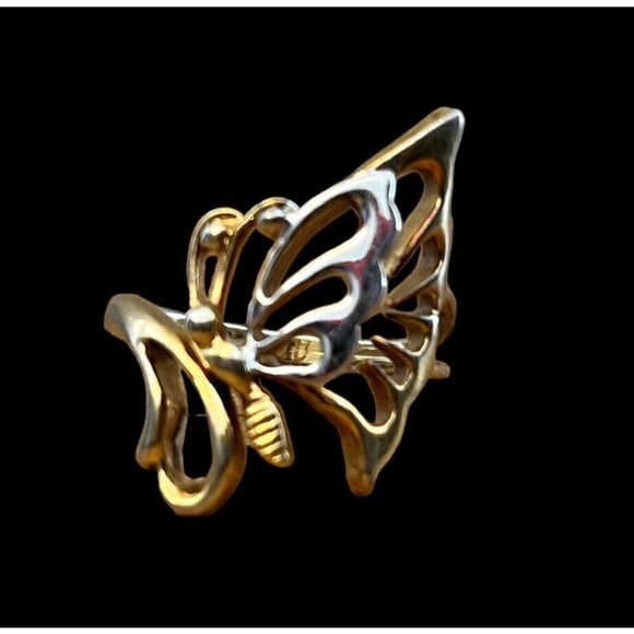 Large Butterfly Silver Tone Gold Tone Ring Size 8 3/4 Costume Jewelry Mariposa - Picture 2 of 9